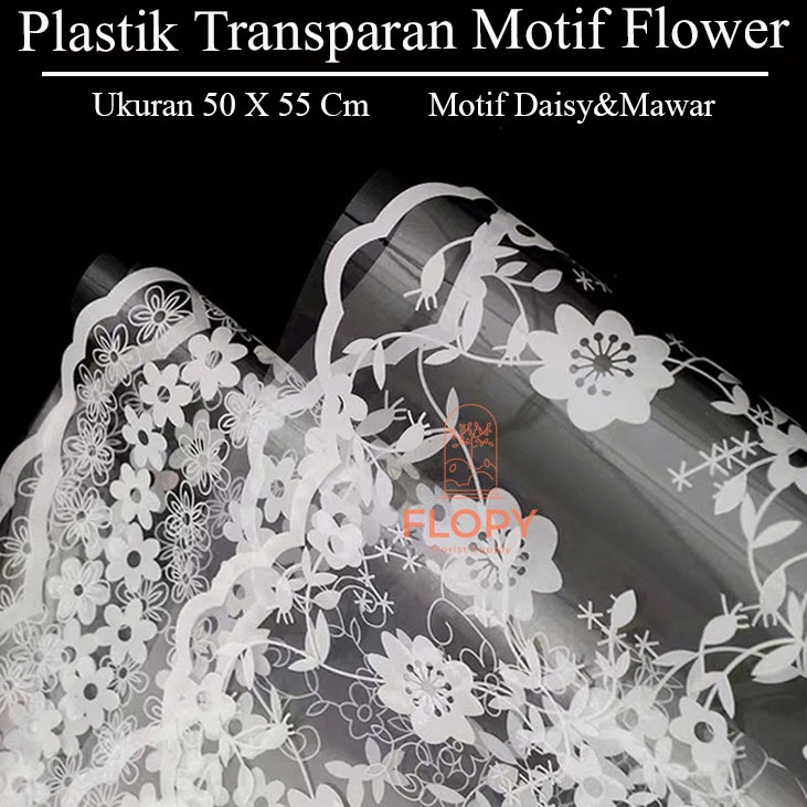 

[ 20 Lembar ] Plastik Transparan Motif Flowers / Wrapping Flowers Bening