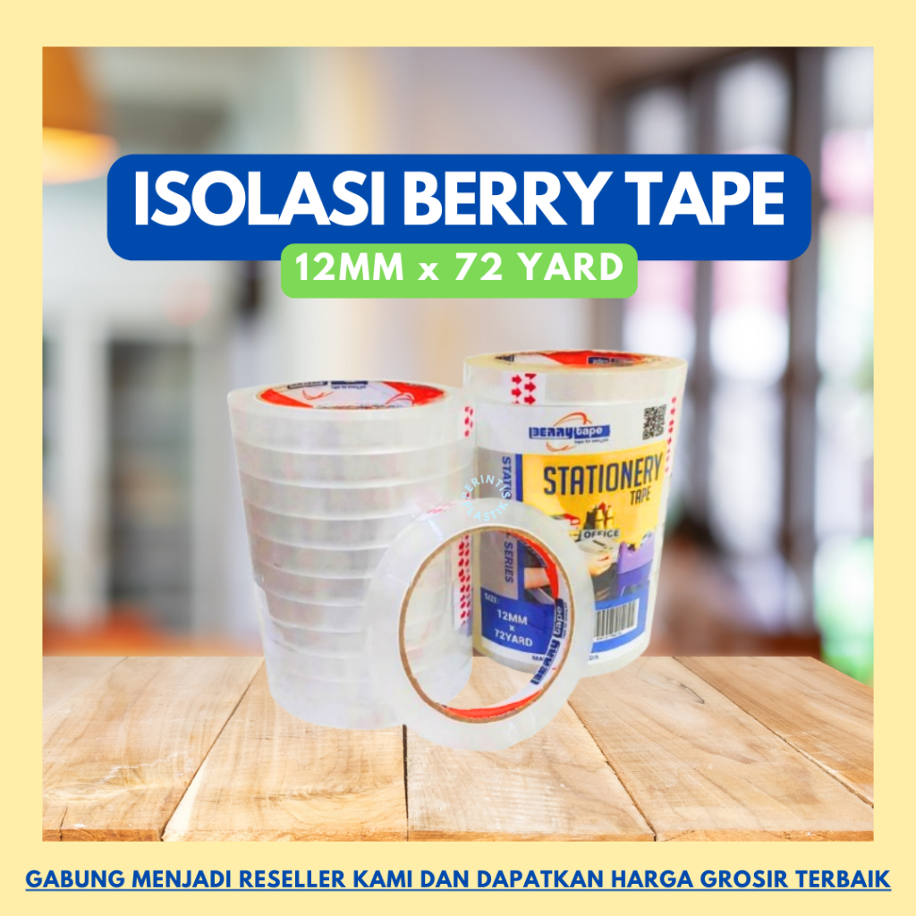 

Isolasi Bening Berrytape 12mm x 72yard/Selotip 12mm x 72yard