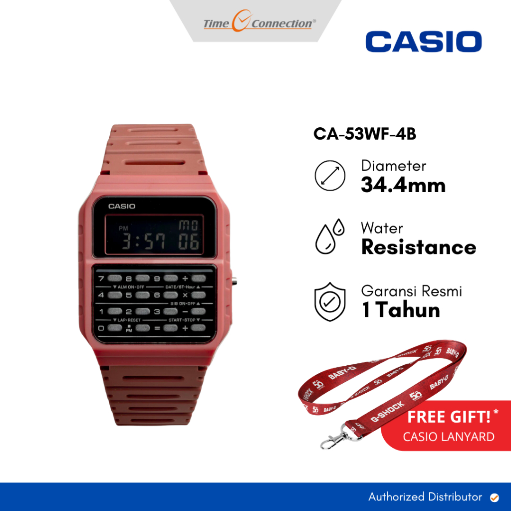 Casio CA-53WF-4B Merah Original / Jam Tangan Pria Wanita Digital Kalkulator