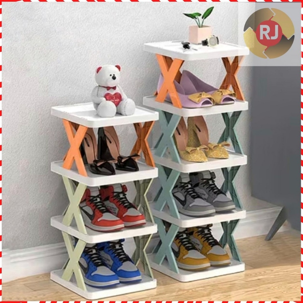 RAK SEPATU SUSUN MODEL SILANG 4/5 TINGKAT - RAK SERBAGUNA PLASTIK ANTI MAKAN TEMPAT