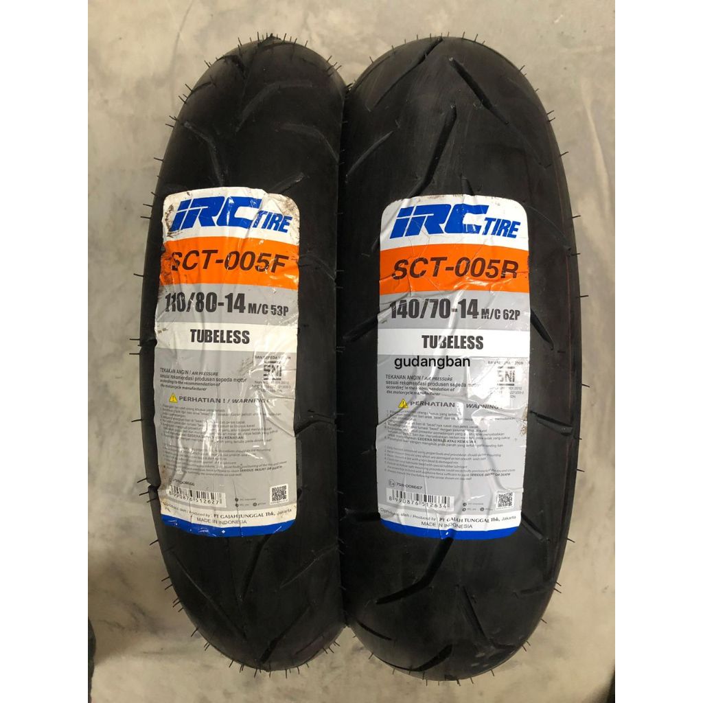 ( PAKET 2 BAN - SCT005 ) IRC 110 80 14  SCT-005F dan 140 70 14 SCT-005R Aerox TUBELESS FREE PENTIL