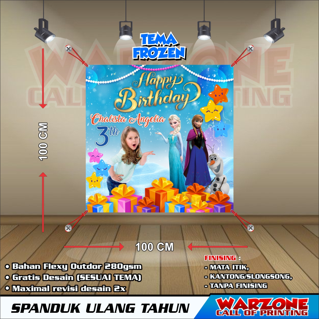 SPANDUK ULANG TAHUN FROZEN , HAPPY BIRTHDAY, BANNER ULANG TAHUN