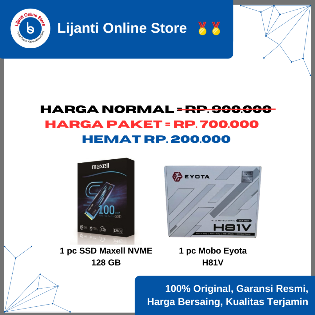 PAKET HEMAT Mobo Eyota H81 P + Maxell SSD NVME 128 GB