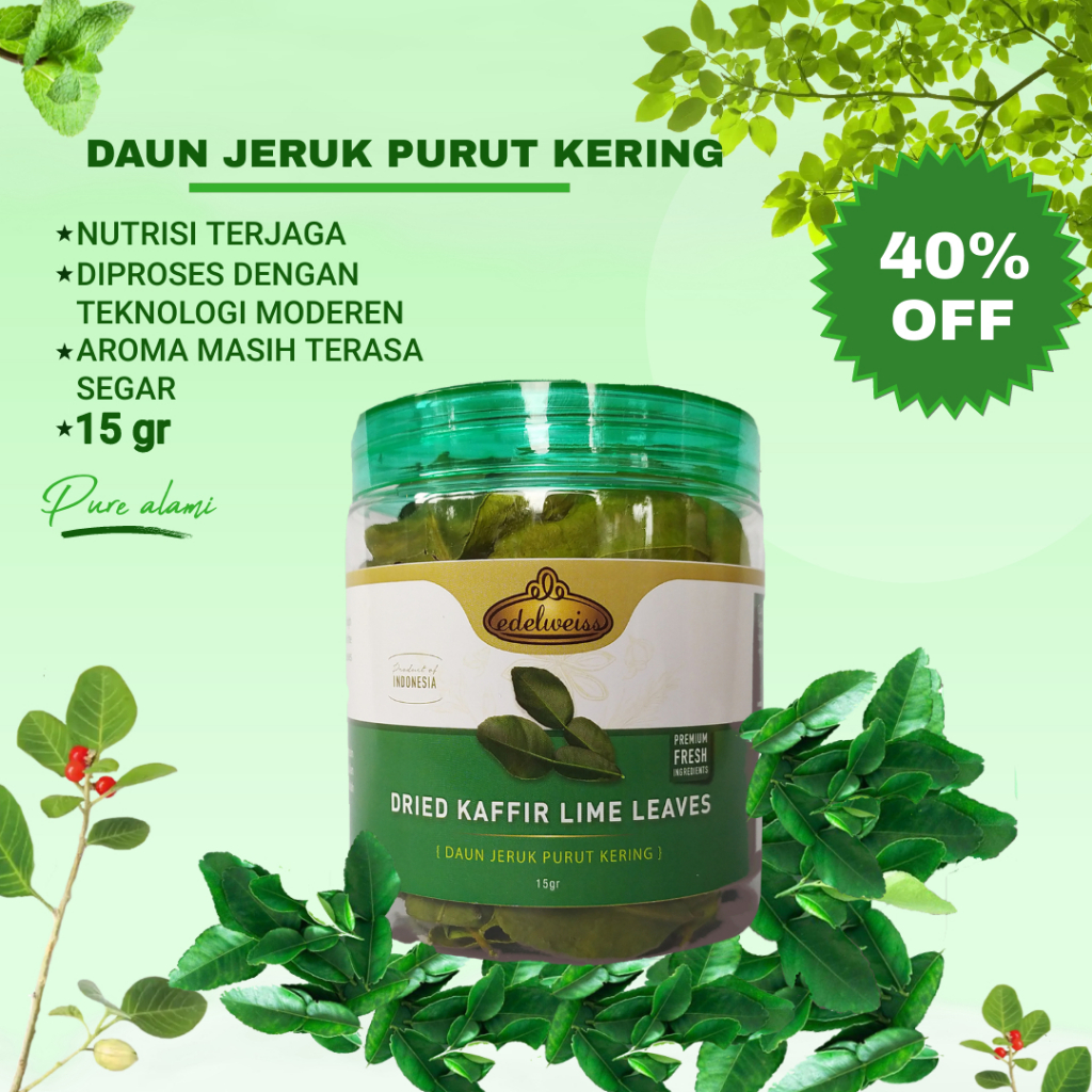 

Daun Jeruk Purut Kering / Daun Jeruk Kering 15gr (Dried Kaffir Lime Leaves / Kaffir lime leaf dried whole)