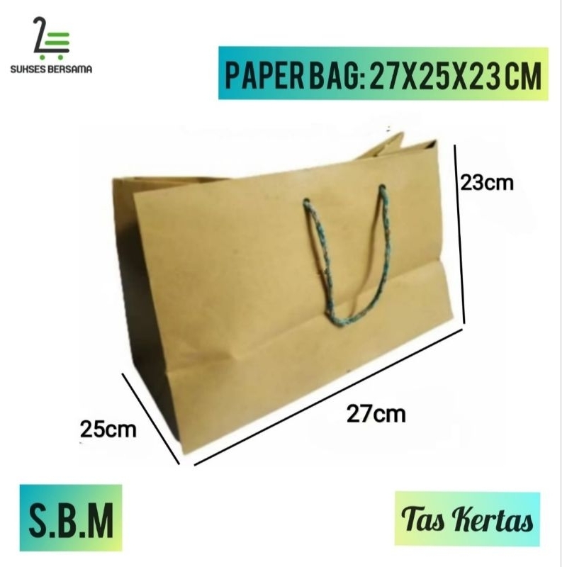 

Paper Bag Coklat 27x25x23 Cm( LUSINAN)/Tas Kertas/Tas Kado/Goodiebag