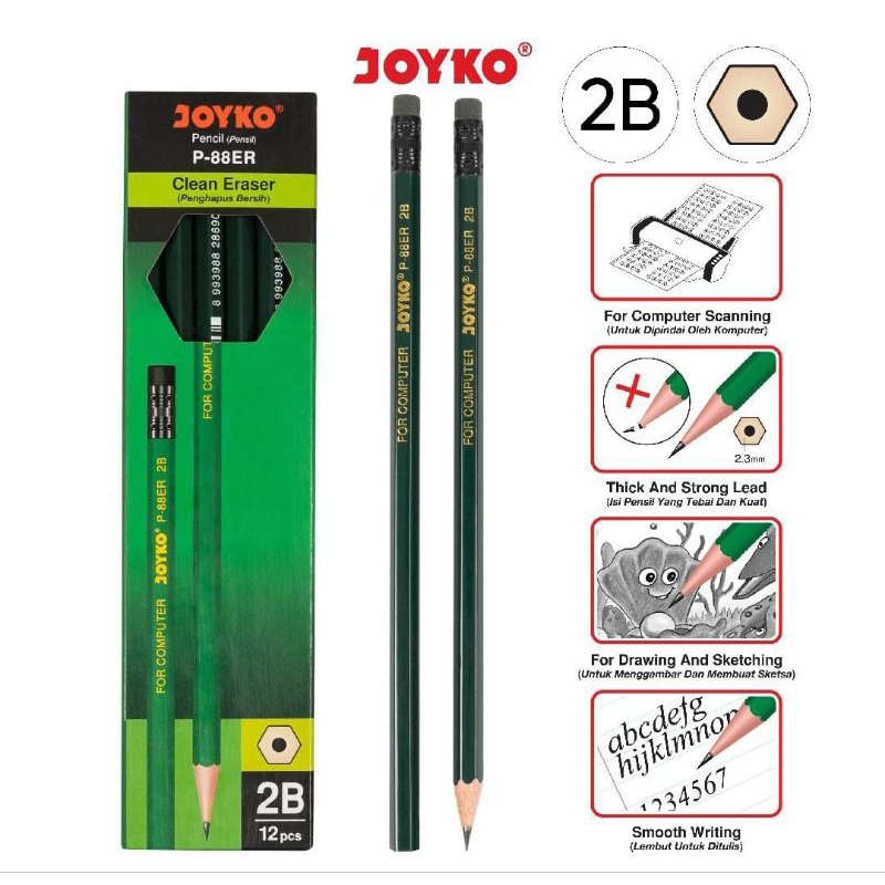 

Pensil Joyko P-88ER 2B 1 BOX 12 Pcs