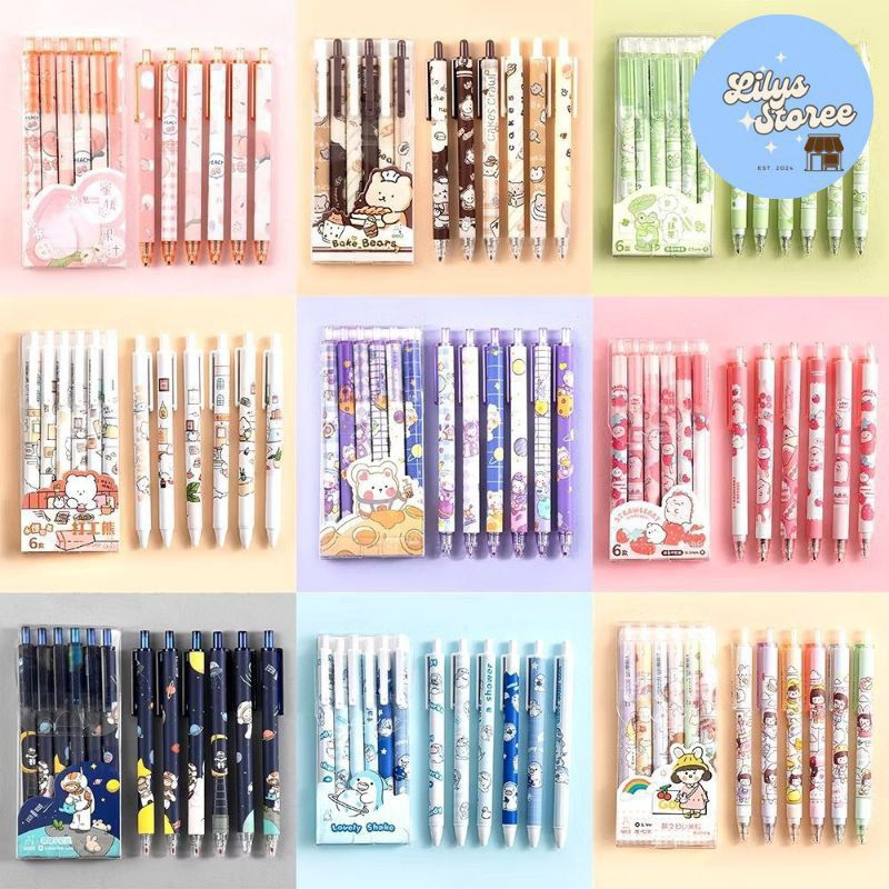 

✨LS✨ PULPEN GEL ISI 6PCS MODEL CETEK PENA AESTHETIC