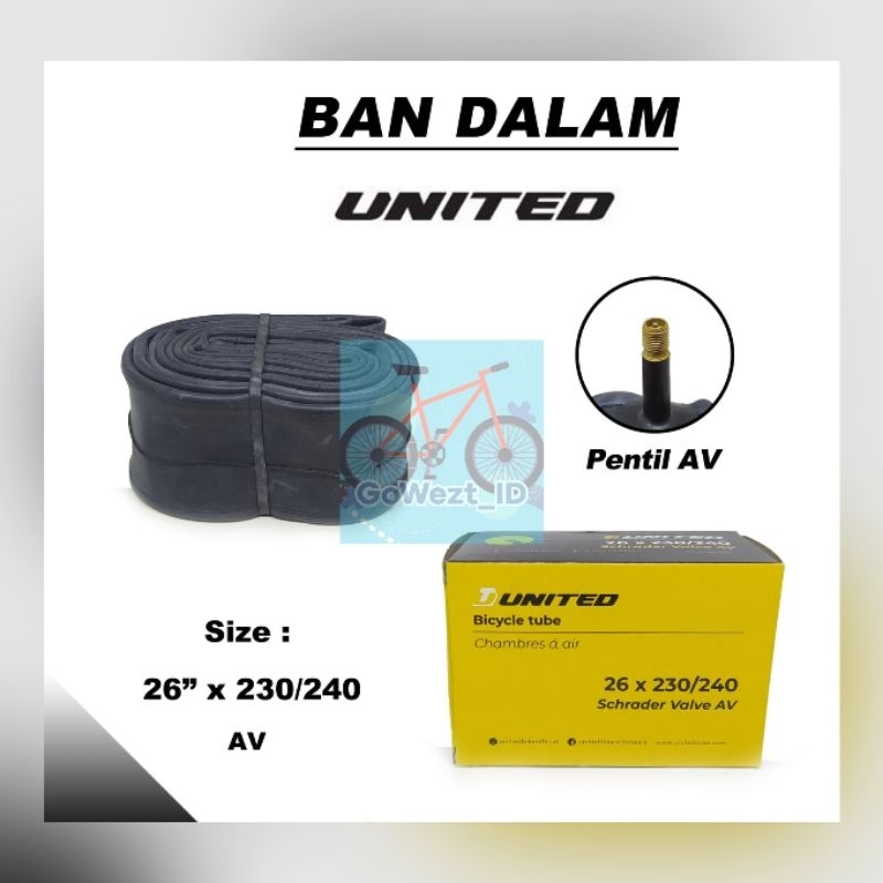 Ban Dalam Sepeda Ukuran 26 x 2.30 / 2.40 United Pentil Motor AV Gunung MTB | High Quality