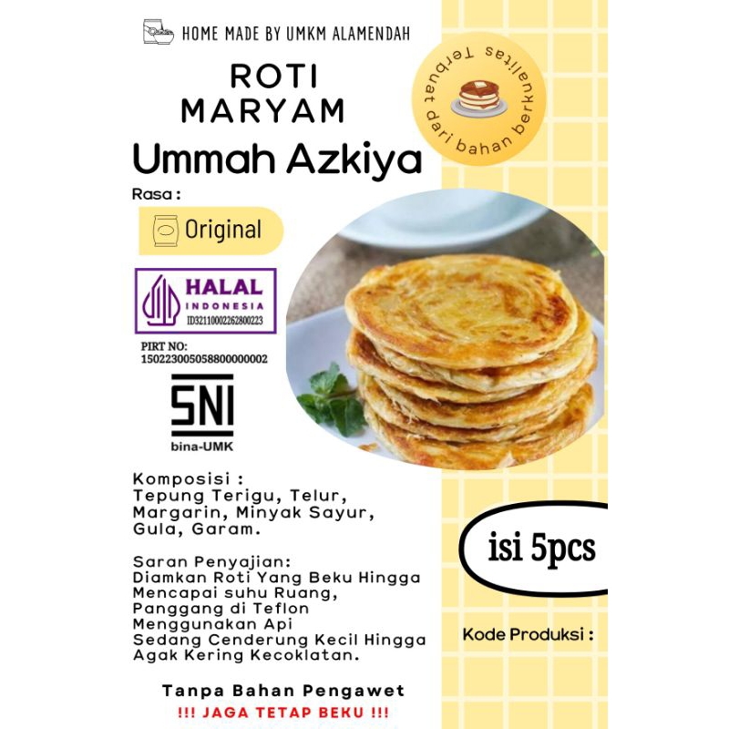 

Roti Maryam Ummah Azkiya, isi 5pcs diameter 15cm