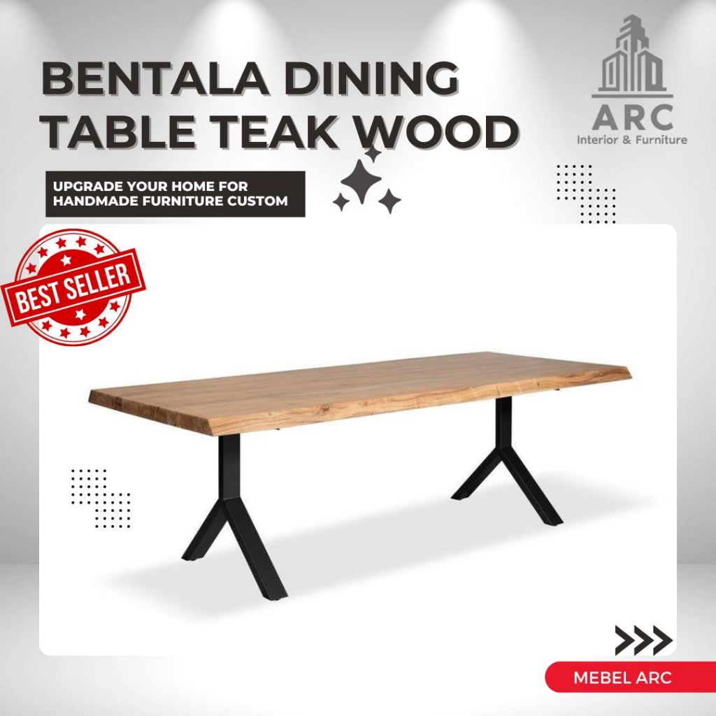 Meja Makan Kayu Jati Kaki Besi Unik / Meja Tamu Kaki Besi