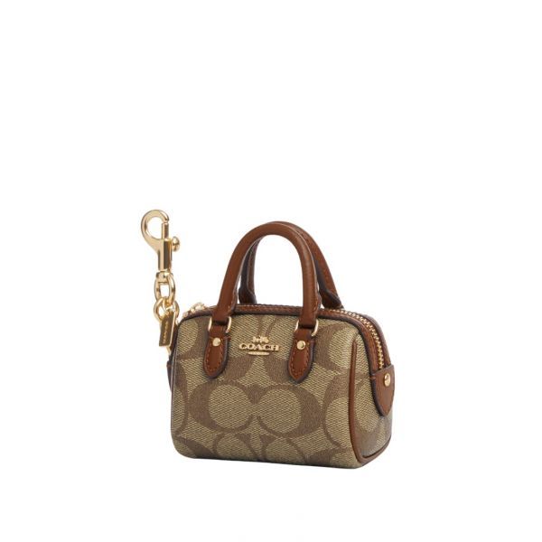 Mini Rowan Satchel Bag Charm In Signature Canvas Khaki Saddle 2