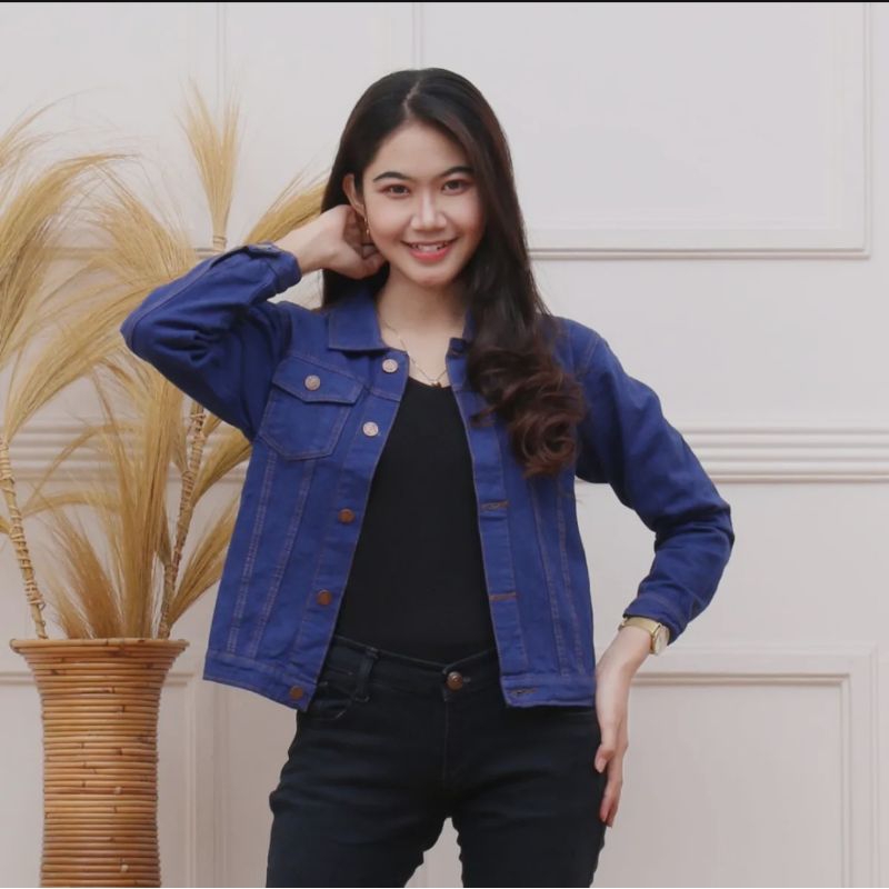 terbaru ( oversize ) jaket jeans wanita hitam snow // jaket jeans wanita biru snow // jaket jeans