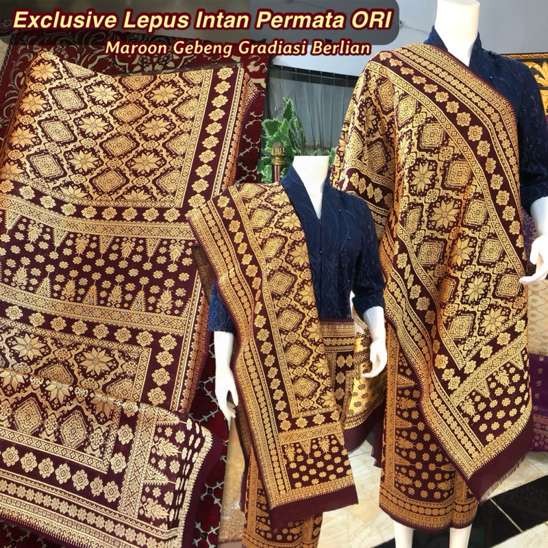 Spesial Exclusive Songket Lepus Intan Permata Berlian Gebeng ORI {maroon} Songket Tenun Palembang as