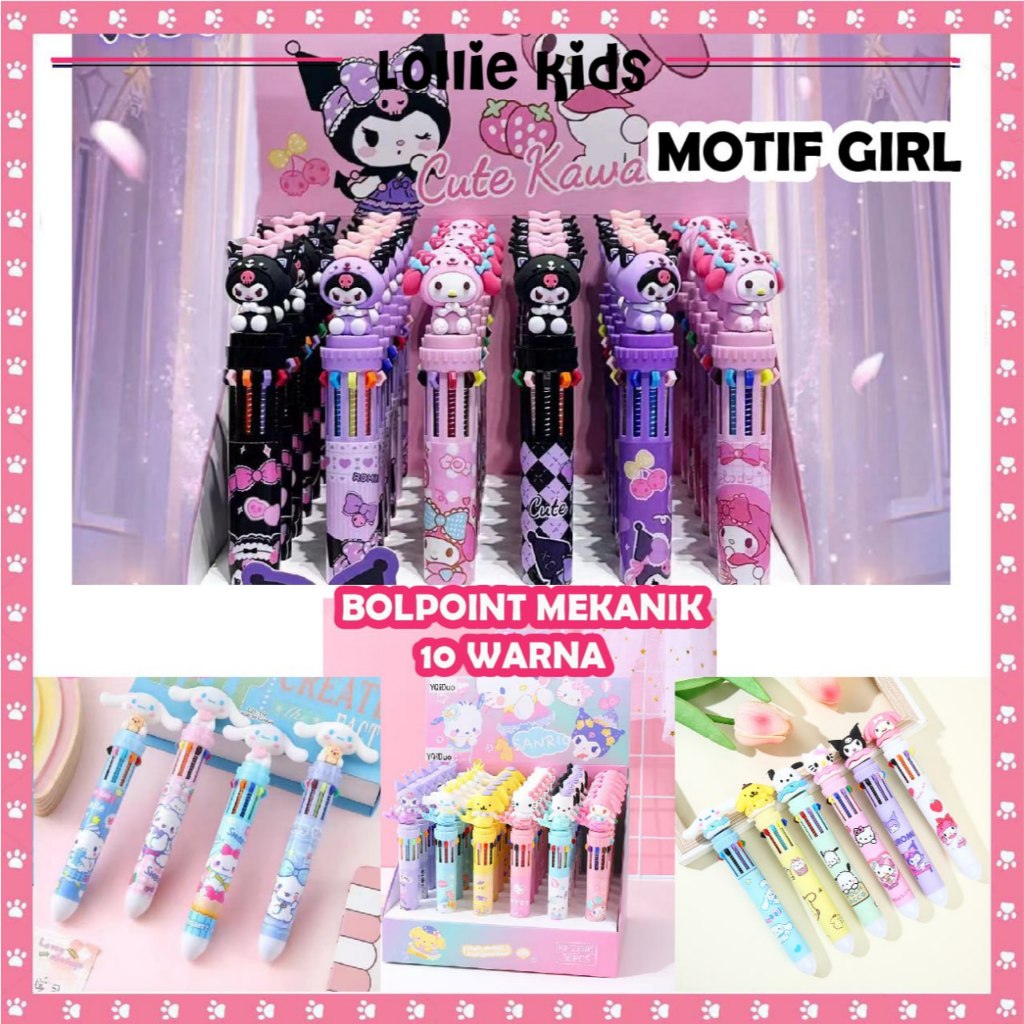 

BOLPOINT MEKANIK 10 WARNA MOTIF LUCU PEREMPUAN / PULPEN ANAK MOTIF LUCU / BOLPEN WARNA KARAKTER 3D LUCU MURAH