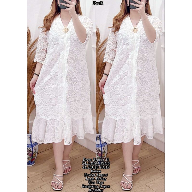 gaun pesta putih / dress natal putih / Bridesmaid putih brukat