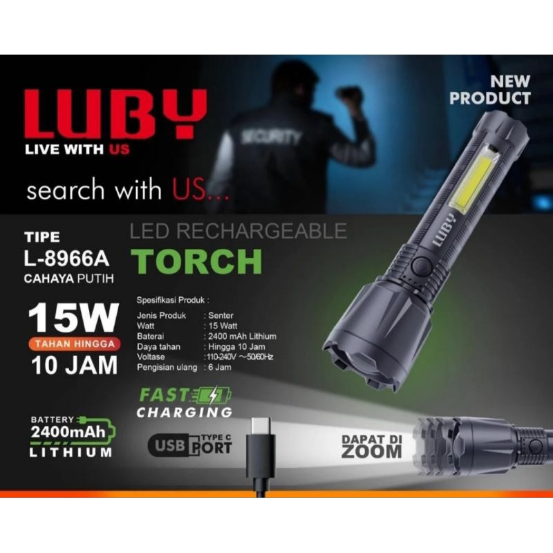 Senter Tangan Luby L-8966A Super Zoom Reacharger berkaulitas