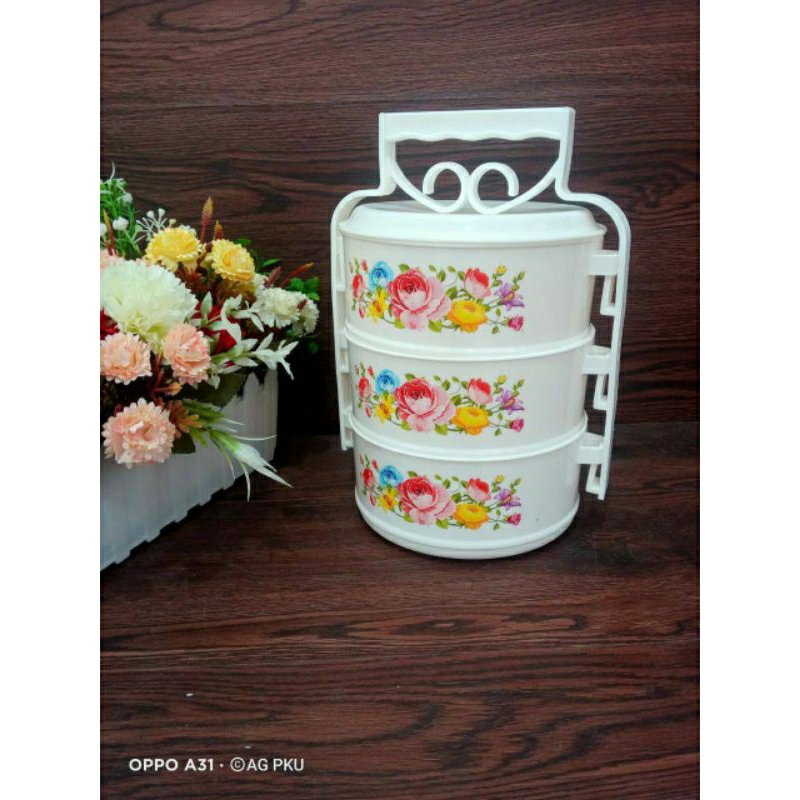 Lion star rantang plastik 3 susun motif bunga