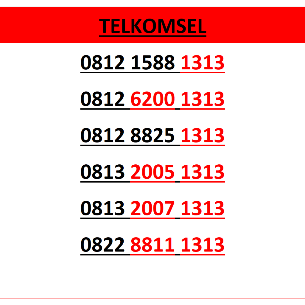 Nomor cantik simpati telkomsel seri abab 1313 murah lengkap w500
