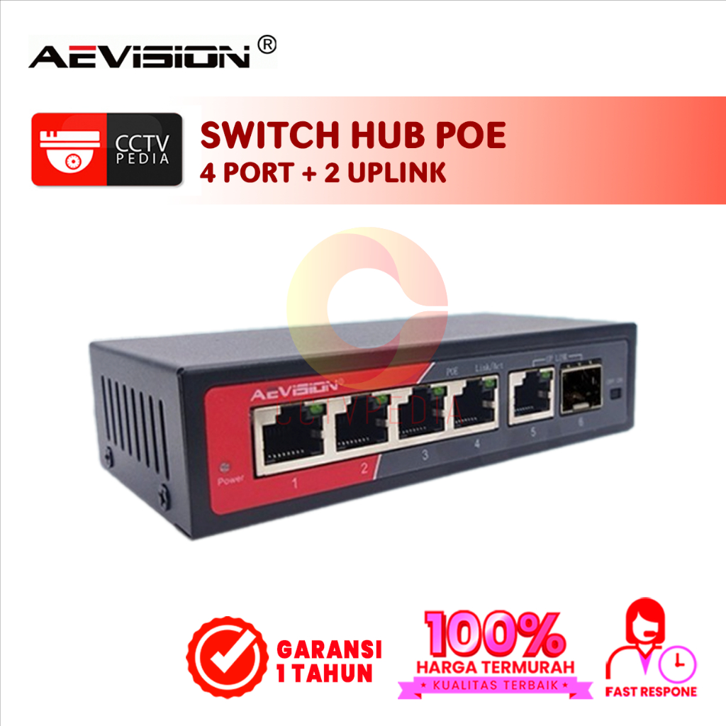 SWITCH POE 4 PORT +2 UPLINK AEVISION  POE 4+2 UPLINK 10/100 SMART POE