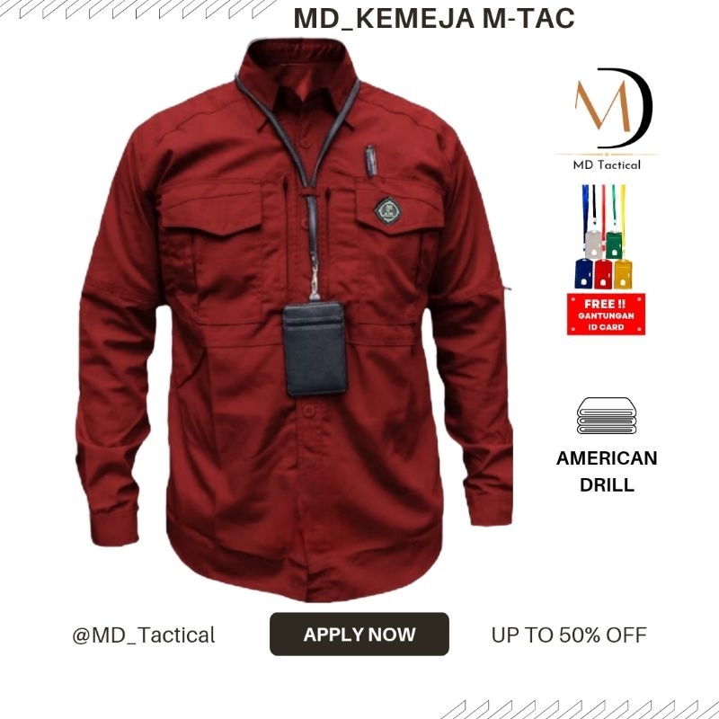 Hem kemeja Tactical Mtac Panjang [Maroon] - Hem Kemeja Kantor Bahan Adem - Baju Tactical Pdl