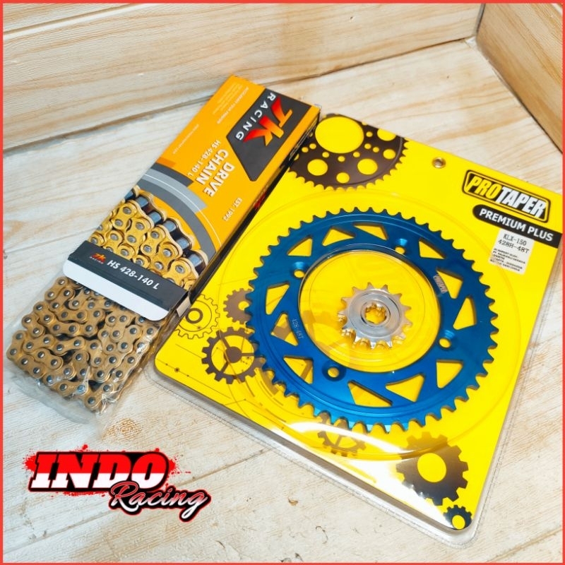 Gear Gir Set KLX 150 Dtracker 150 Protaper Warna Biru Rantai TK Racing Warna Gold 140L Gir Set Prota