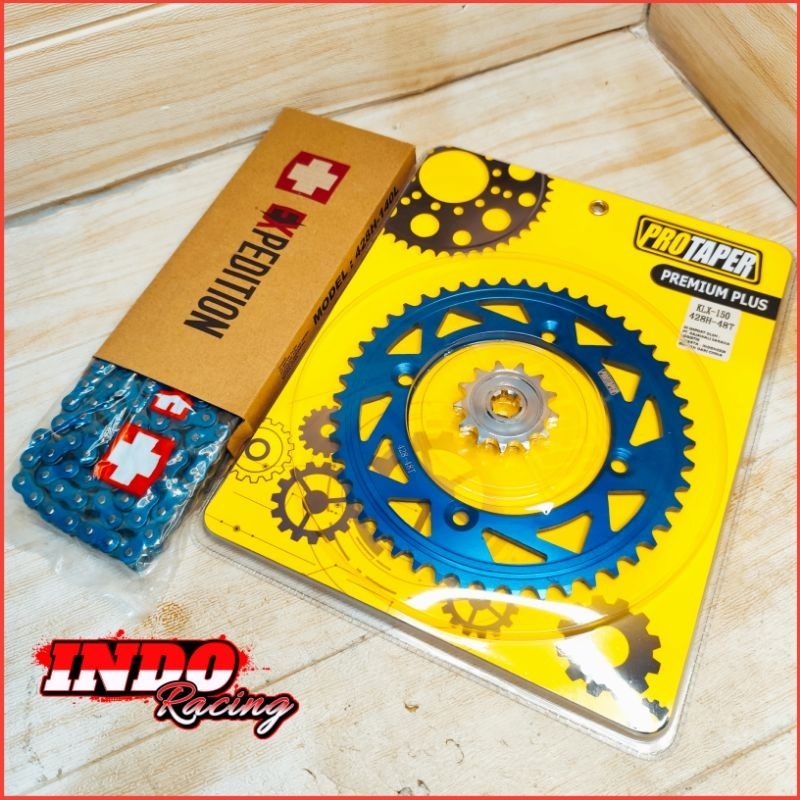Gear Gir Set KLX 150 Dtracker 150 Protaper Warna Biru Rantai Expedition / VZM Racing Warna Biru 140l