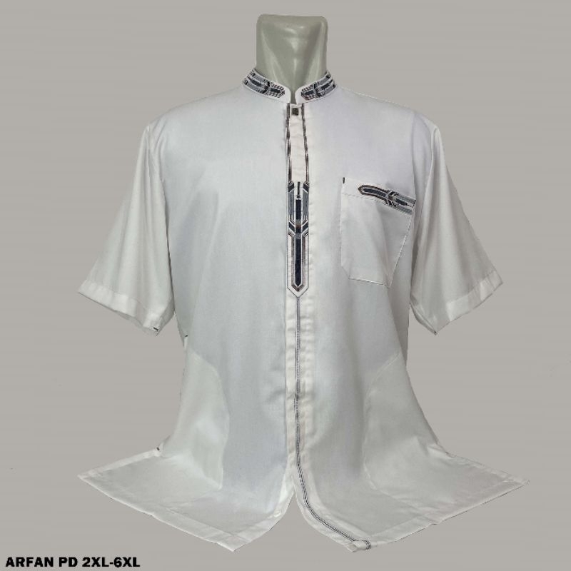 PREMIUM BAJU KOKO MUSLIM PRIA ARFAN PUTIH UKURAN BIG SIZE 2XL 3XL 4XL 5XL 6XL LENGAN PENDEK