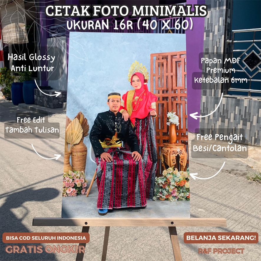Cetak Foto Minimalist MDF Ukuran 16R 40cm x 60cm,Bebas Request Foto,Foto Keluarga,Foto Prewedding dl