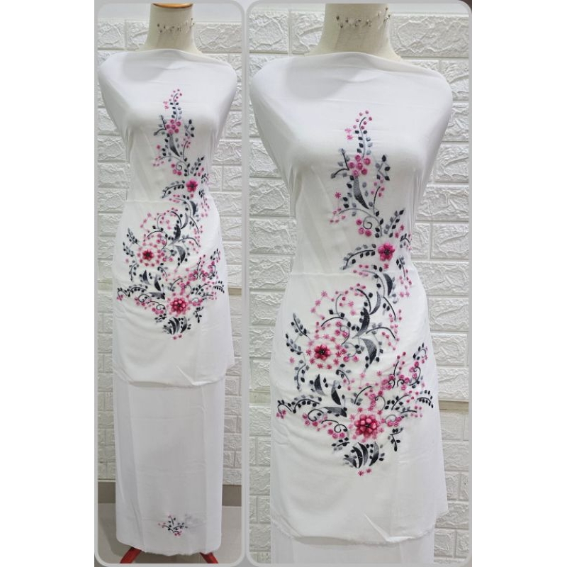 Bakal/Bahan Baju Kurung stelan Sulam Timbul/kapalo samek