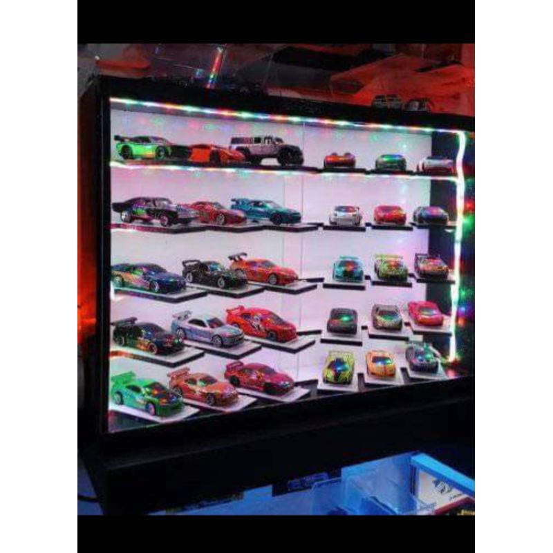 rak hotwheels serong 30slot batle +LED RGB