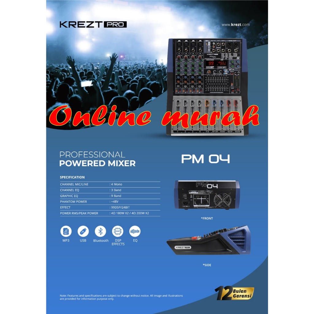 Power Mixer KREZT PM04 / PM 04 Power Mixer 4 CHannel KREZT PM04 - GARANSI RESMI 1 TAHUN