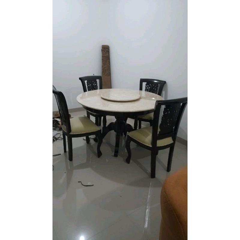 Meja Makan Marmer Putaran Tengah| Meja Makan Ukiran Jepara