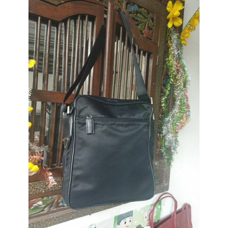 Prada nylon leather sling bag crossbody nero black
