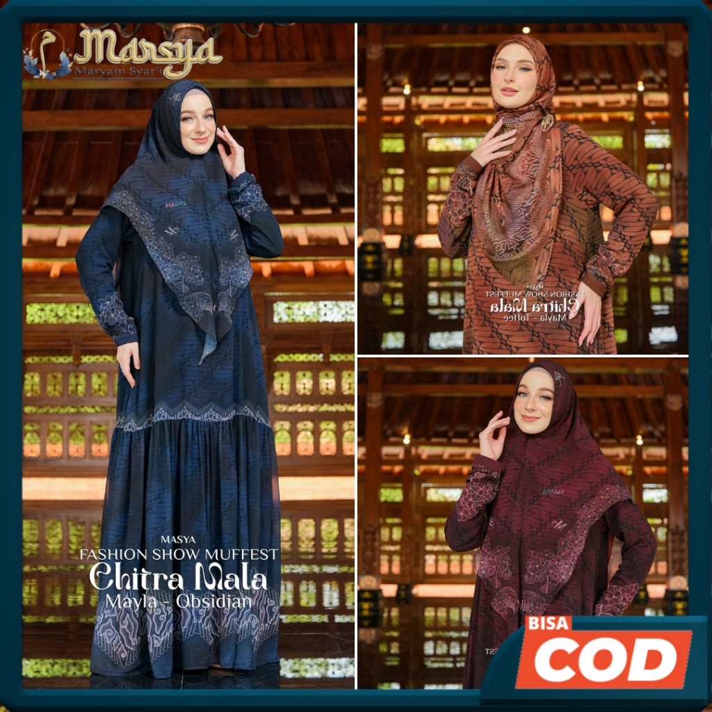 Set Gamis Dress Ceruty Babydoll Printing Motif Batik Premium Syari Branded Mewah Masya Syari Origina