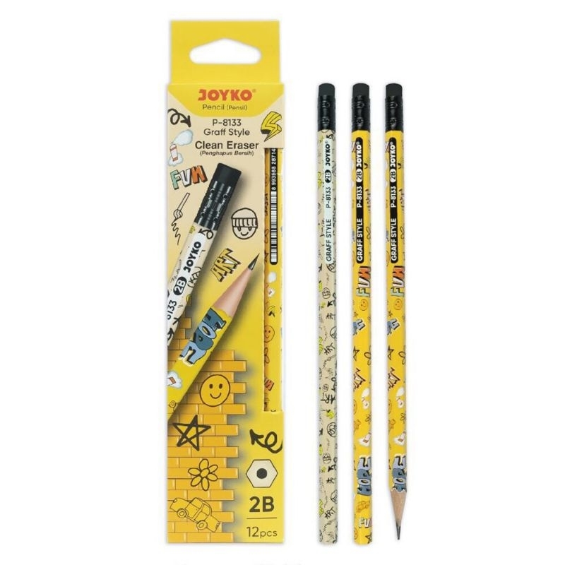 

SELUSIN (12 PCS) Pensil JOYKO P-8133 Graff Style Clean Eraser 2B