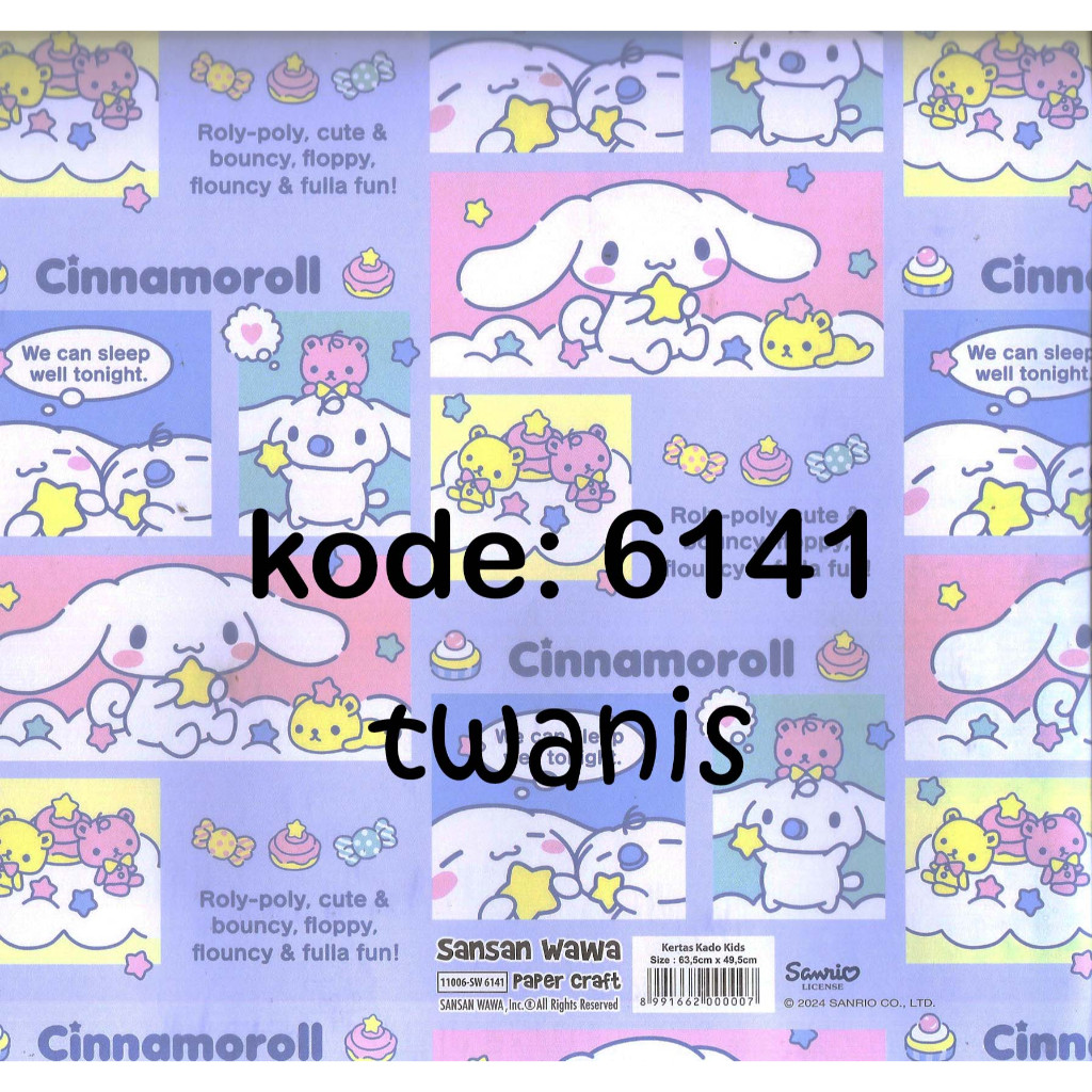 

Kertas Kado Cinnamoroll Sanrio SANWA kode 6141 isi 30 lembar