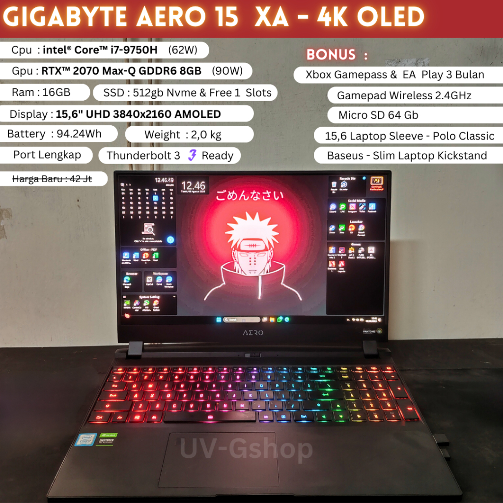 Gigabyte Aero 15 XA Oled - RTX 2070 MaxQ 8GB + Bonus