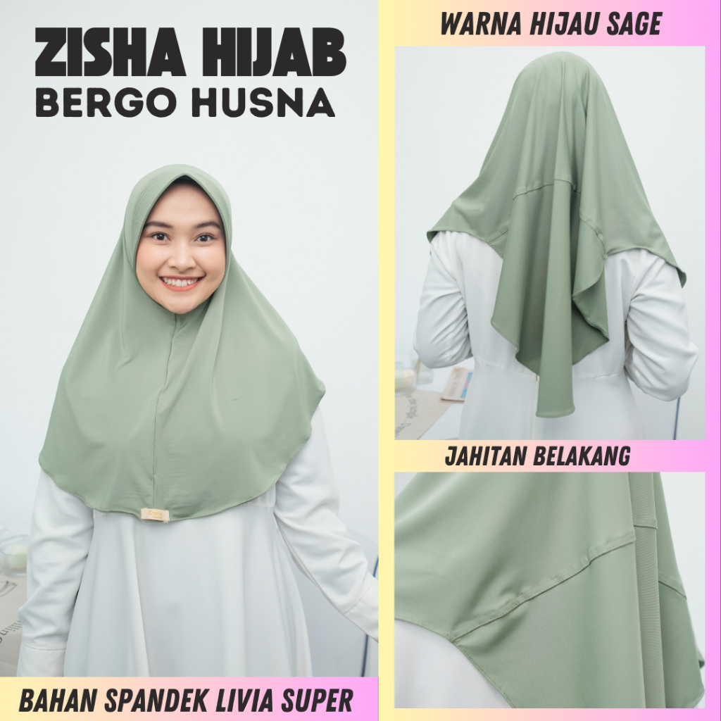hijab INSTAN bergo husna warna HIJAU SAGE | ZISHA hijab bergo husna terbaru | kerudung husna bahan t