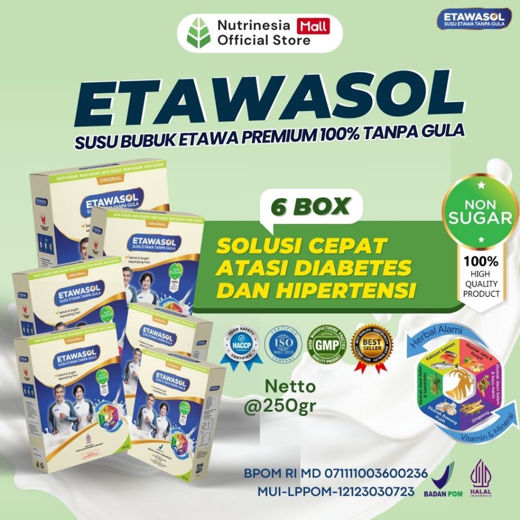 

Paket 6 Box Susu Etawa Tanpa Gula Etawasol Untuk Nyeri Sendi dan Pernafasan, Diabetes dan Hipertensi 250gr