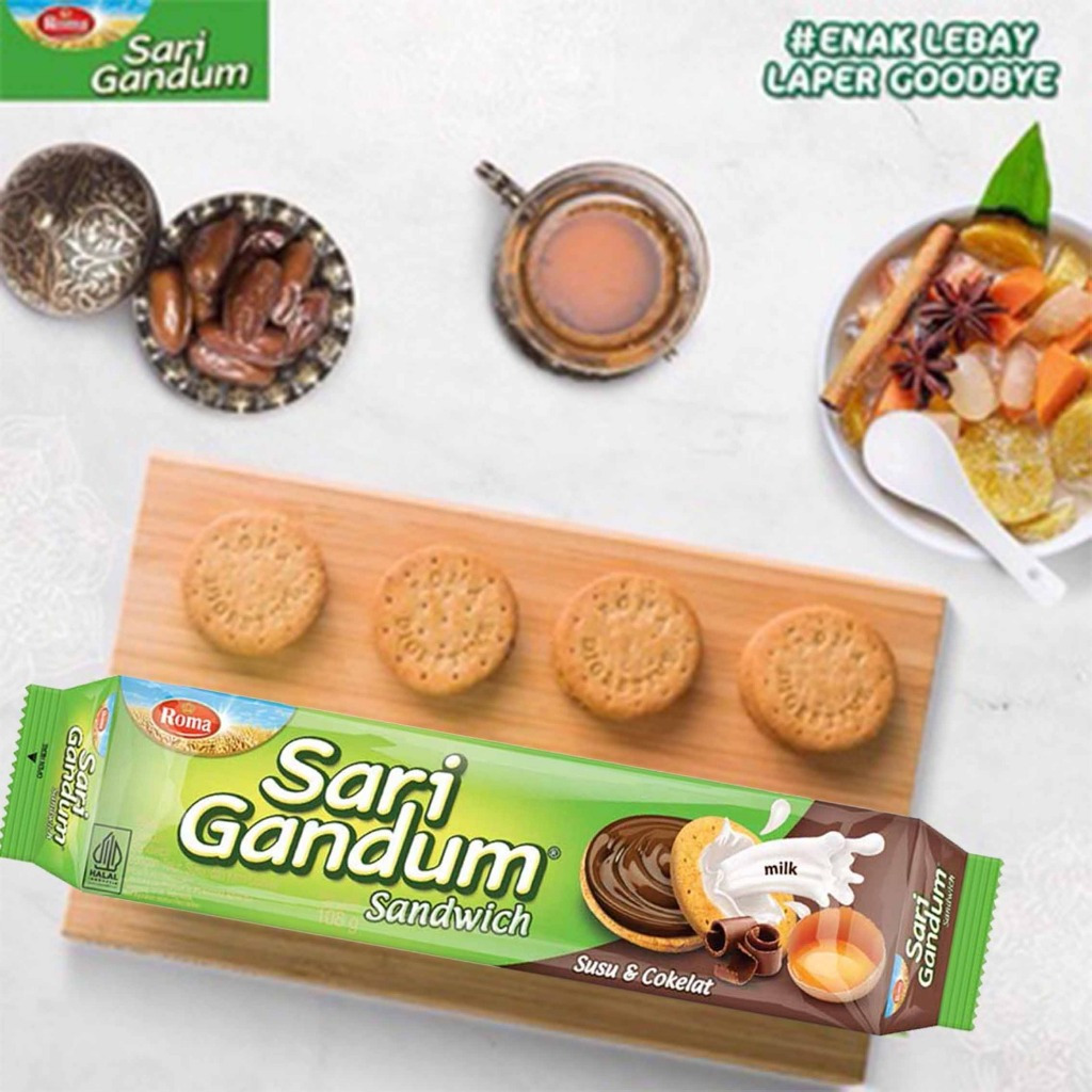 

Roma Sari Gandum 108gr/Biskuit Roma Rasa Susu & Coklat/Biskuit Sandwich Gandum