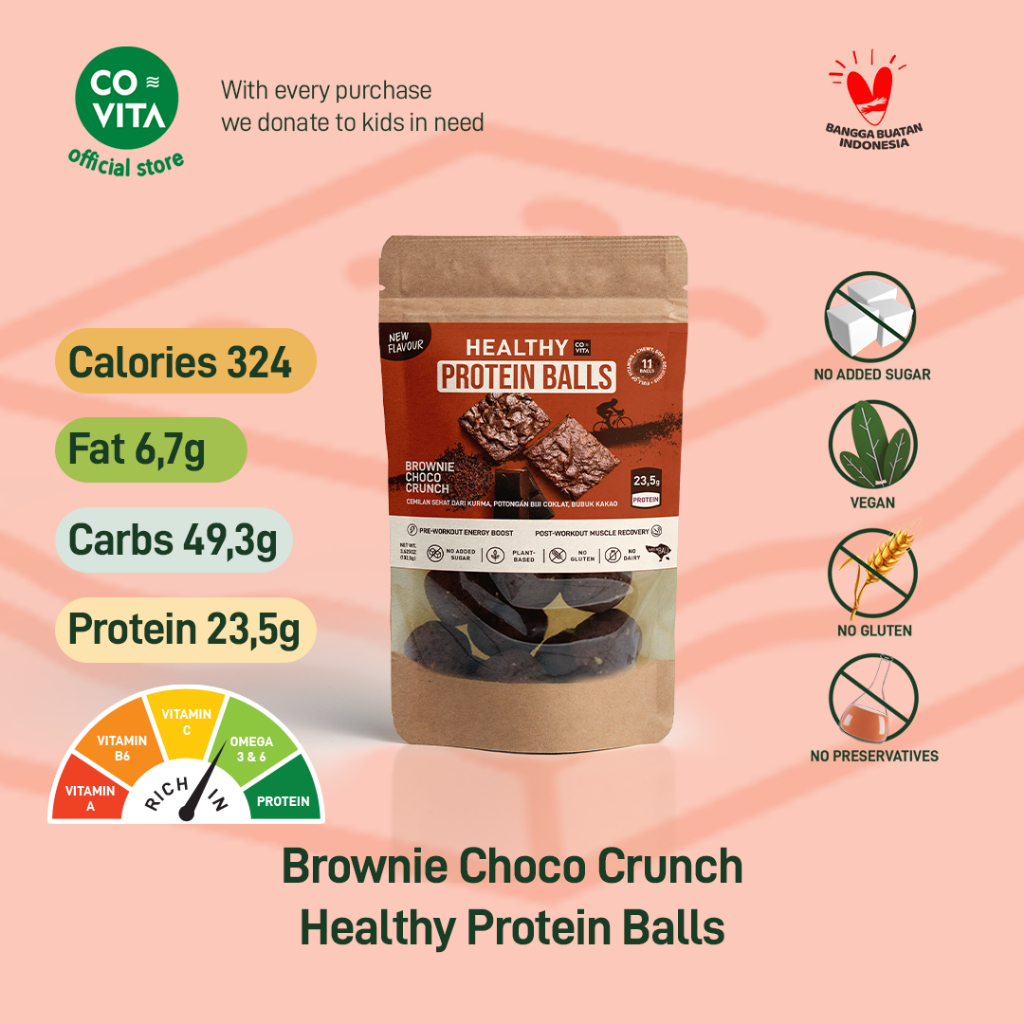 

Covita Healthy Protein Balls - Brownie Choco Crunch - Snack Sehat Instan