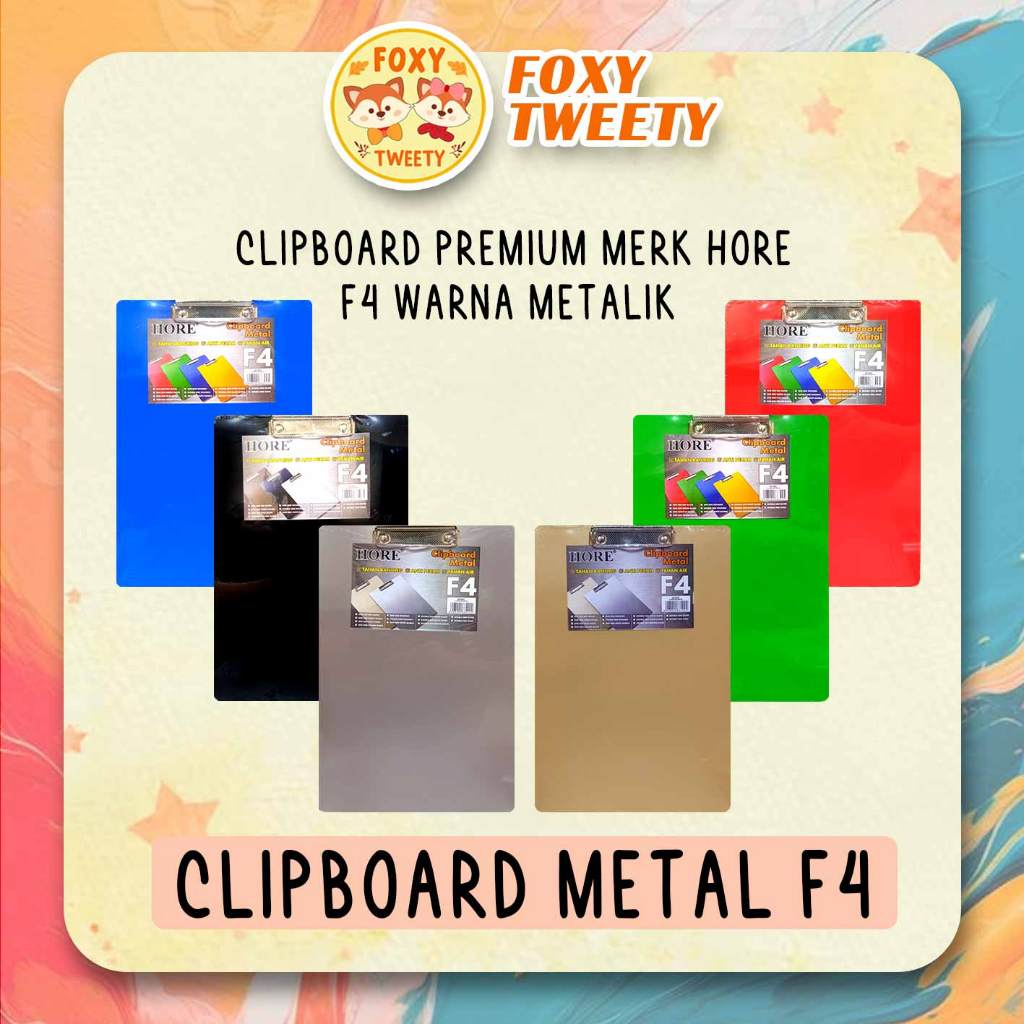 

Clipboard Premium Metalik F4 Merk HORE/Papan Dada Tebal Warna Metalik