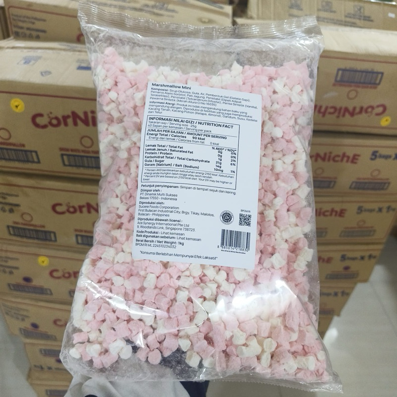 

PROMO Marshmallow Mini 1,25 kg Keriput Corniche Pink White Assorted / Marsmalow Marsmallow Mini Toping Snack