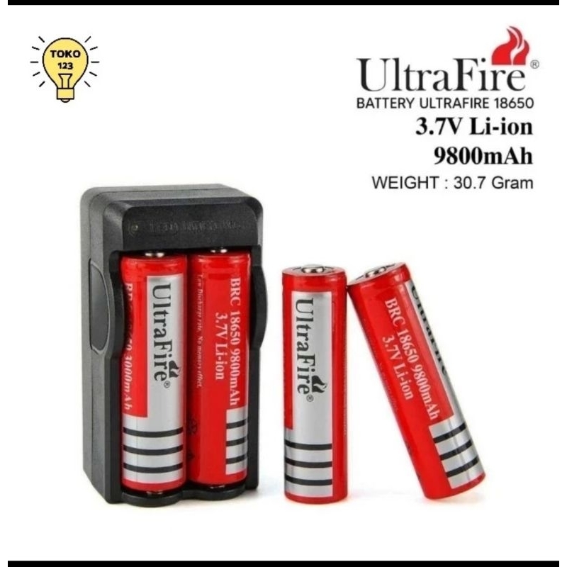 Baterai Senter Cas Ultrafire 18650 3.7v 9800 mAh Batre Rechargeable Li-ion Original 100%