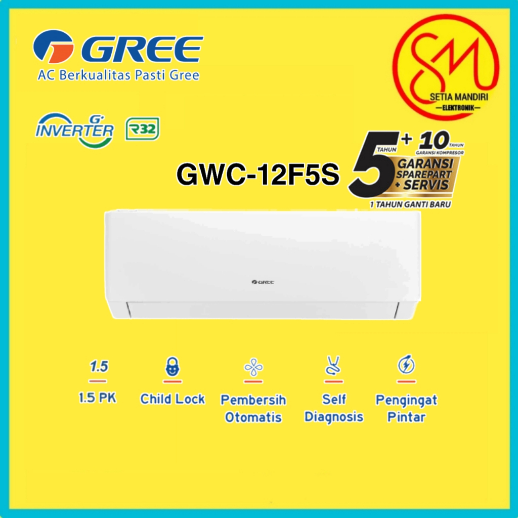 AC GREE Inverter 1.5 PK GWC12F5S | GWC-12F5(S) White Pearl Garansi 10 Tahun Kompresor Freon R32
