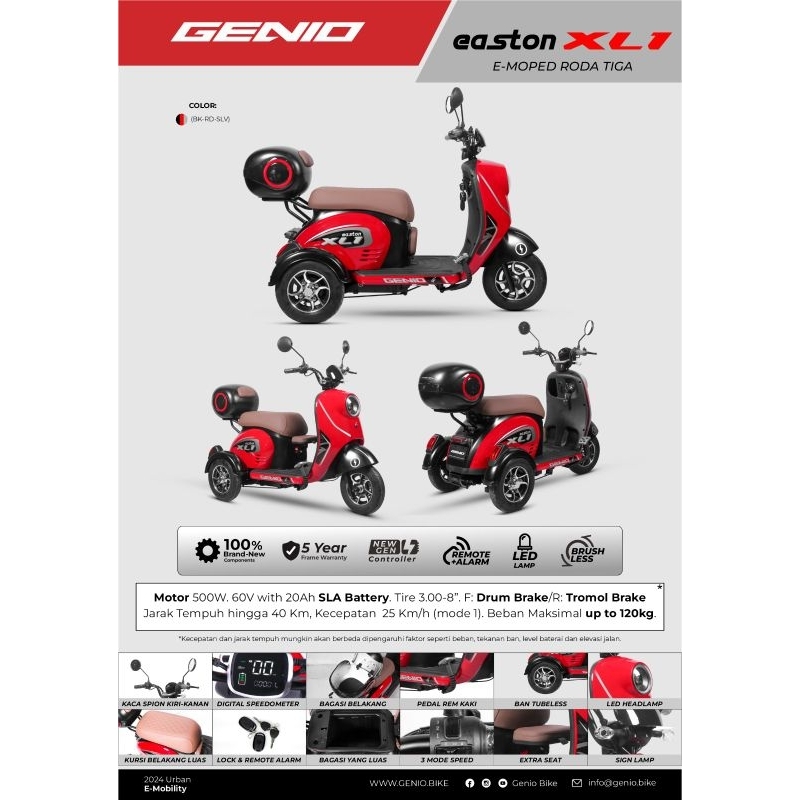 RODA 3 GENIO EASTON XL 1 60v20ah BY UNITED