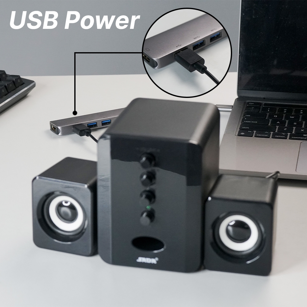 Speaker Aktif Stereo 2.1 Subwoofer PC Komputer Laptop TV Smartphone Notebook 3.5mm Jack USB Power HP