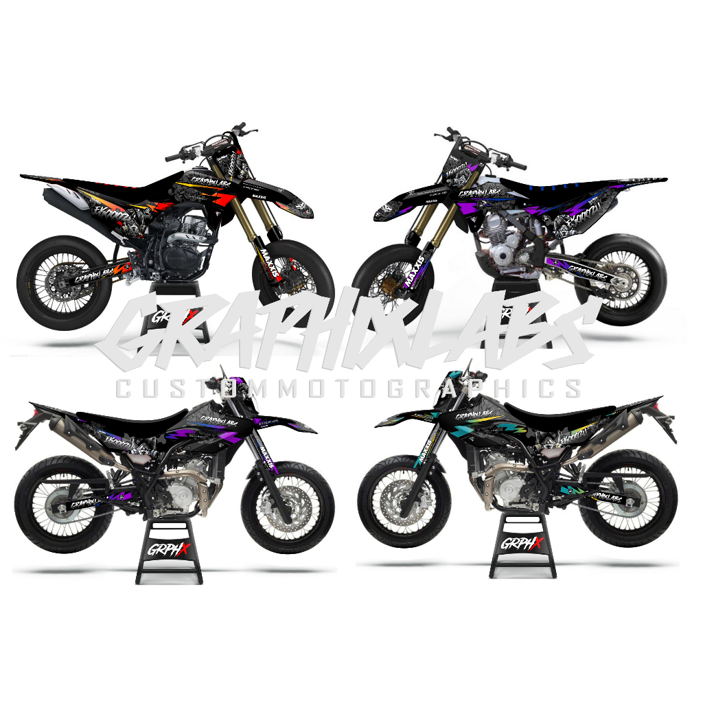 DECAL KLX  / DECAL WR 155R / DECAL CRF DESAIN SUPERMOTO DECAL HITAM FULL BODY SIMPLE DAN KEREN