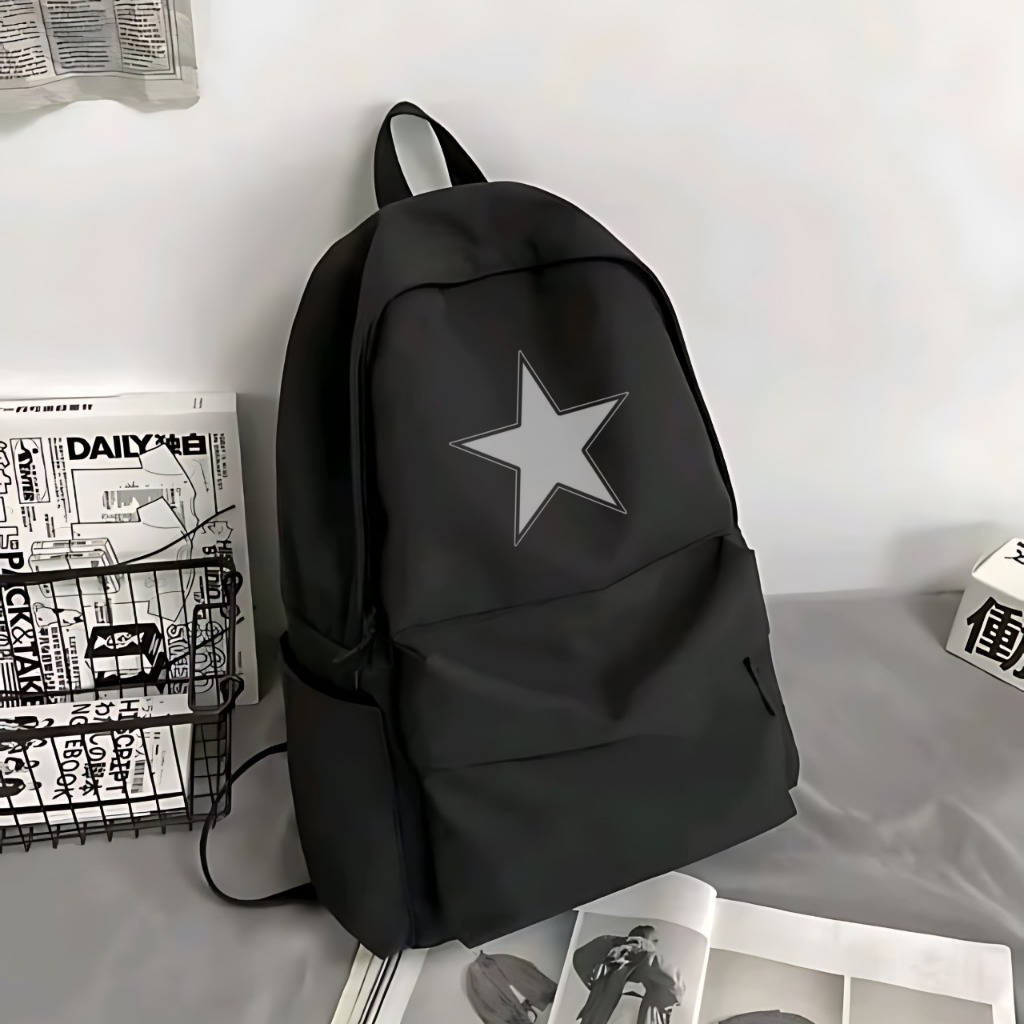 Ransel Sekolah Cewe Cowo Motif Star Putih - Tas Punggung Anti Air