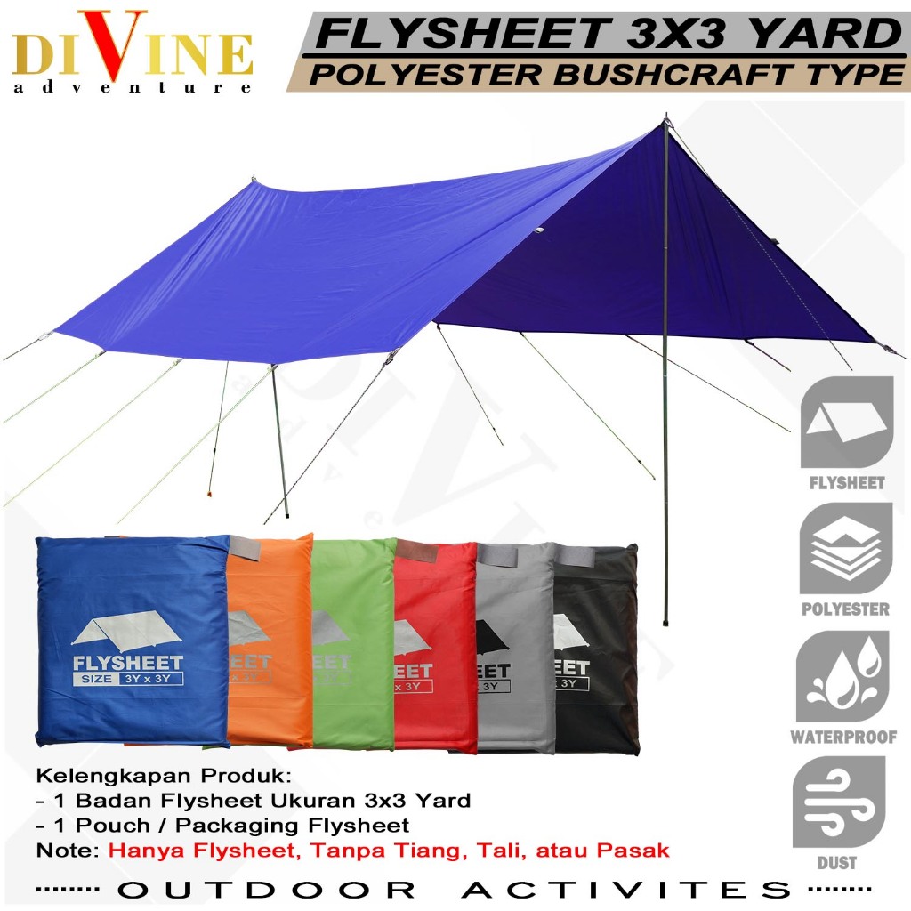 Flysheet tenda 300 x 300 Waterproof Camping Atap tenda Outdoor Kanopi Tenda flysheet tahan sinar UV